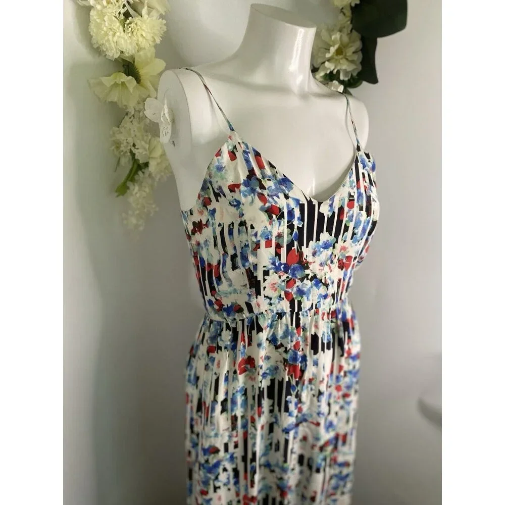 Parker Womens Silky Floral‎ Print Maxi Dress White Multi Size Extra Small EUC